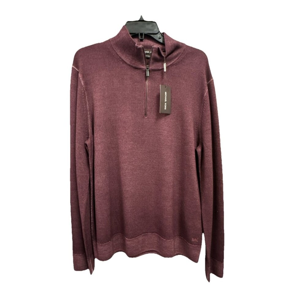 Michael Kors Men’s XXL Sweater Half Zip Merlot 100% Extrafine Merino Wool - Picture 7 of 11